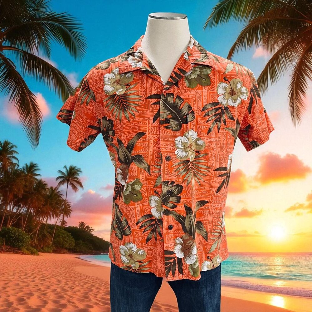 Palmwave Hawaii Shirt Mens Large Floral Aloha Beach Luau‎ Surf Y2K Retro Vibe